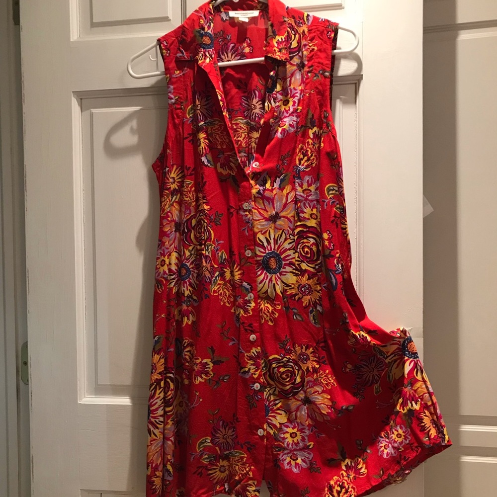 Red floral Shirt dress